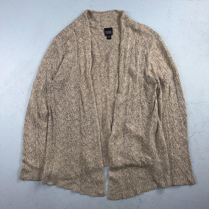 Eileen Fisher Womens Cardigan Sz Large Beige Black Loose Knit Linen Wool