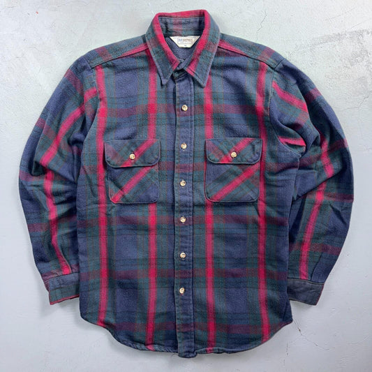 VTG Five Brother Shirt Mens M Shadow Plaid Flannel USA Red 1980s 80s Green Red