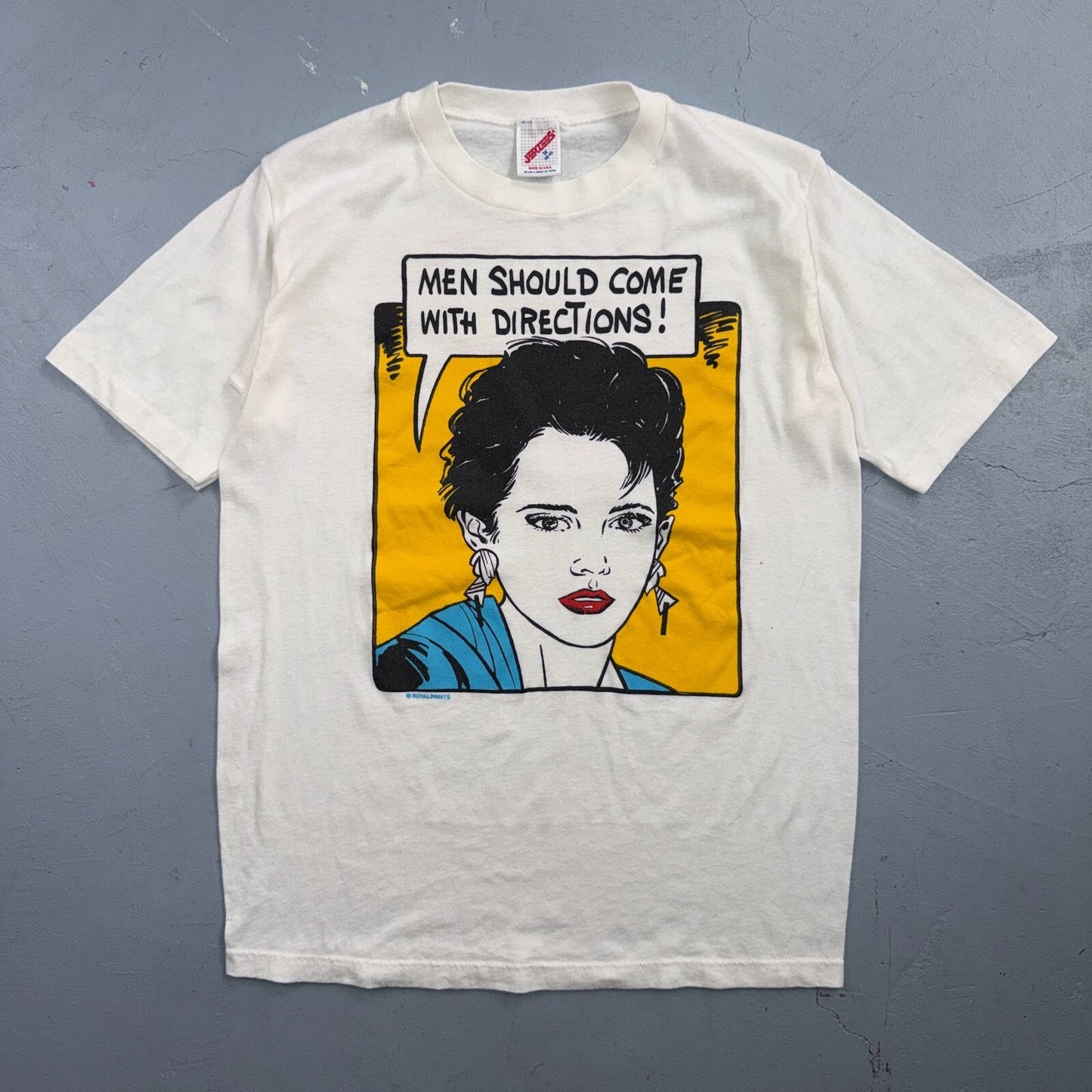 VTG Men Should Come With Directions T Shirt Pop Art Funny Graphic Girl 80s Music