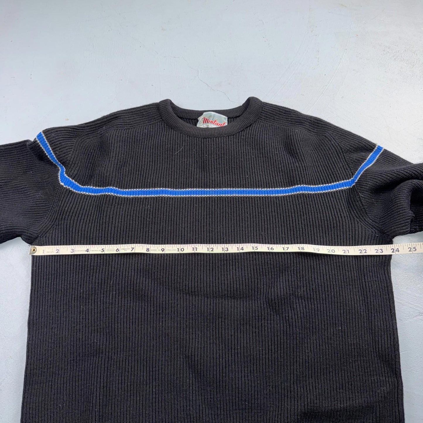 Montant Pull Wool Ski Sweater VTG 60s Blue Stripe Made in France Mens Rockabilly