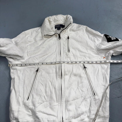 Polo Ralph Lauren VTG 90s Men's L White Blue RL Logo Jacket Coat Yacht Hooded