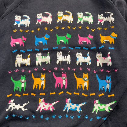 Vintage 90s Cats Dogs Animal Graphic Sweatshirt Black Cute USA One Size Art