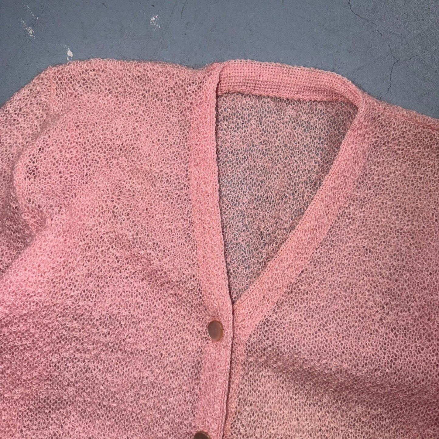 VTG Pink Mohair Cardigan Sweater 50s 60s Fuzzy Knit Button Front Airy Rockabilly