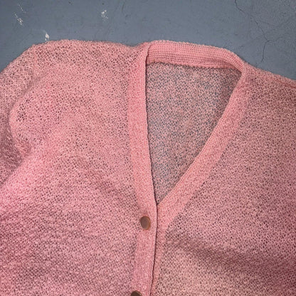 VTG Pink Mohair Cardigan Sweater 50s 60s Fuzzy Knit Button Front Airy Rockabilly