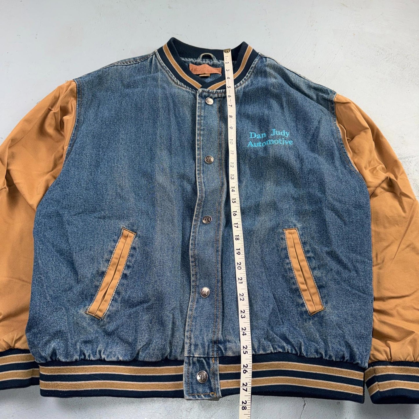 Summer Nights 2007 Vintage Denim Varsity Jacket Y2K Dan Judy Salem Auto Club