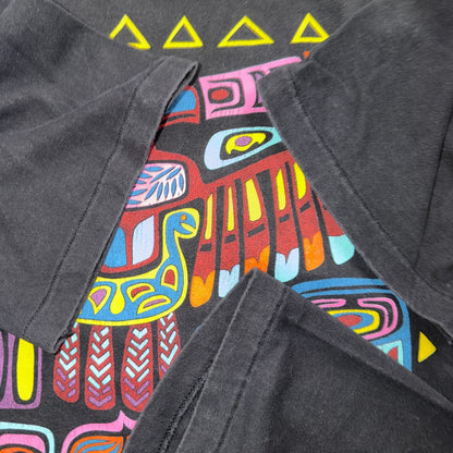 VTG Sue Coccia Native Northwest Eagle Raven Art Graphic T Shirt Black Large