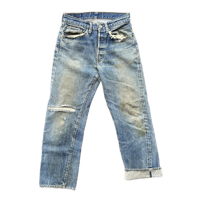 Levis 501 XX Big E True Vintage 60s Redline THRASHED Denim Jeans 1960s 27x26