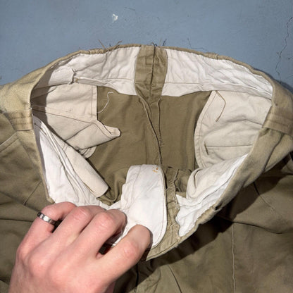 WWII era US Army Shorts Athletic Khaki Chino Pleated Missing Button Rare