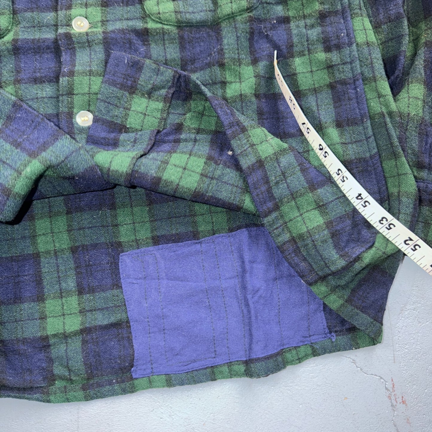 VTG 60s Golden Line Blackwatch Plaid Wool Shirt Loop Collar Rockabilly Japan