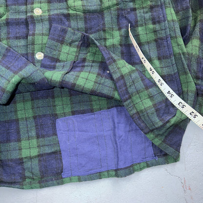 VTG 60s Golden Line Blackwatch Plaid Wool Shirt Loop Collar Rockabilly Japan