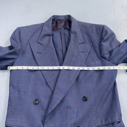 60s Pinstripe Blue Double Breasted Suit Jacket Wool 42 70s Navy Blue 1960s