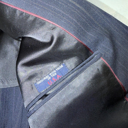 VTG Mens 2 PC Suit 42 Jacket Coat Pants Blue Striped USA Golden Lancer 80s Wool