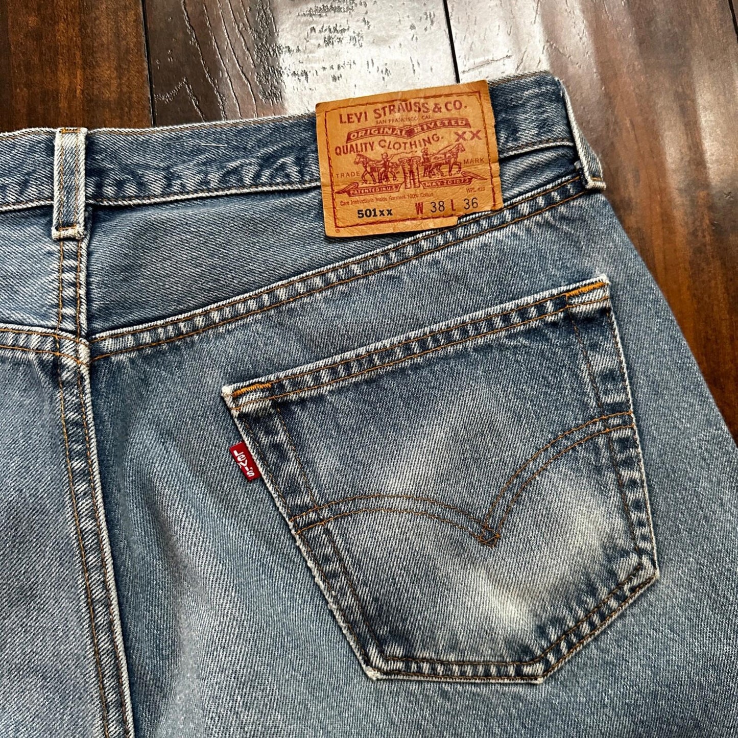 VTG 90s Levis 501 Button Fly 38x36 USA Tag Jeans Straight Wash Blue XX Act 35x32