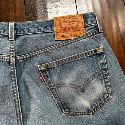 VTG 90s Levis 501 Button Fly 38x36 USA Tag Jeans Straight Wash Blue XX Act 35x32
