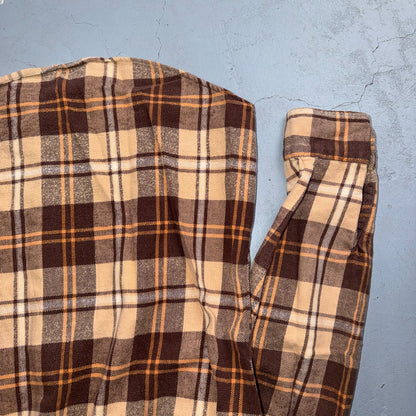 VTG 70s Big Mac Penneys Plaid Flannel Shirt Brown Tan Cotton Tall M USA Made