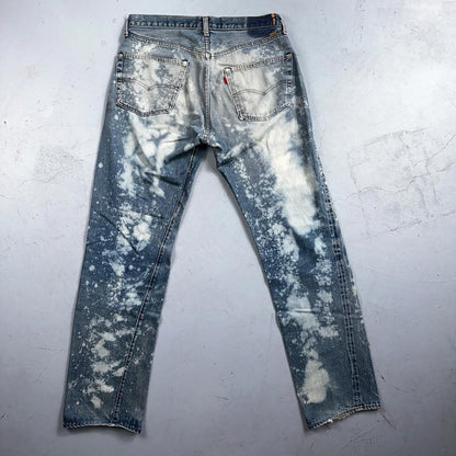 Levis 501 Vintage 80s Redline Selvedge USA XX Jeans Light Wash Stained Act 34x33