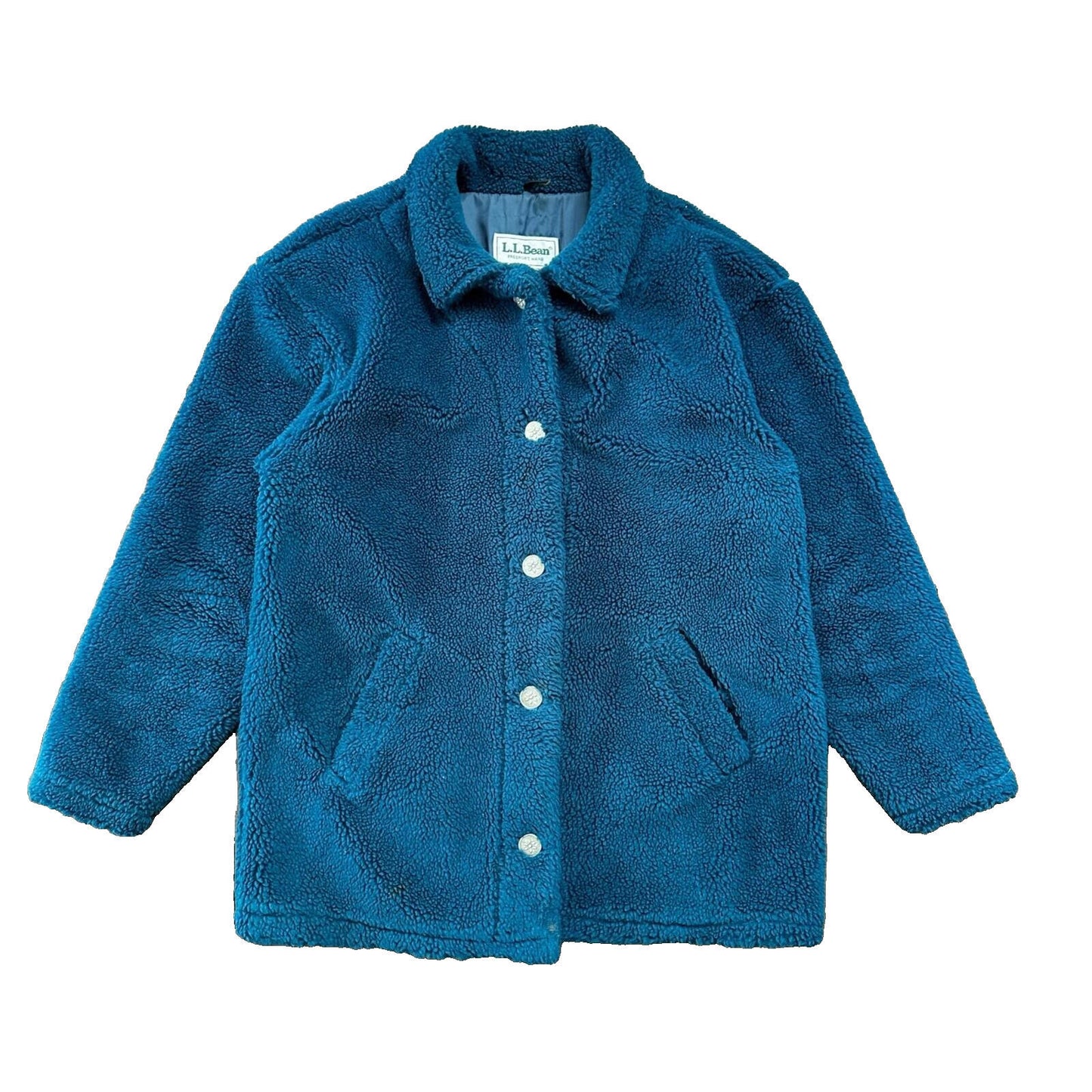 Vintage LL Bean Made In USA Womens Button Up Fuzzy Fleece Blue Jacket Med