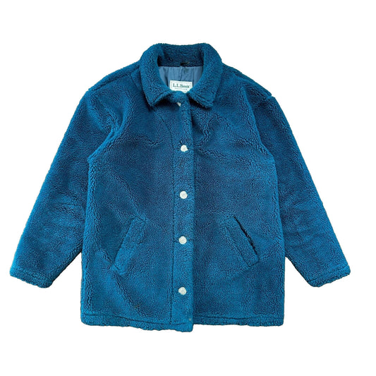 Vintage LL Bean Made In USA Womens Button Up Fuzzy Fleece Blue Jacket Med