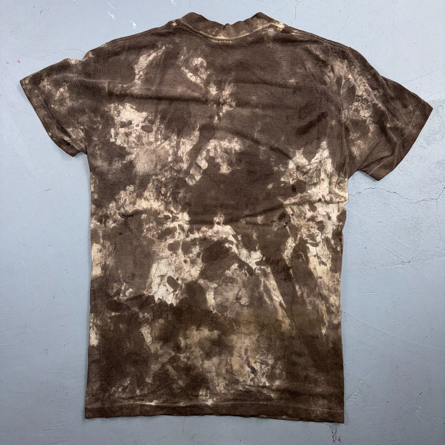 VTG 70s Brown Bleach Tie Dye T Shirt Grunge Distressed All Over Print Rockabilly