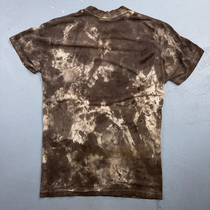 VTG 70s Brown Bleach Tie Dye T Shirt Grunge Distressed All Over Print Rockabilly