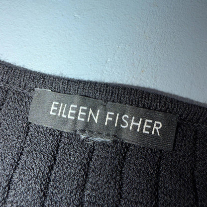 Eileen Fisher Wool Knit Ribbed and Pleated Black Shift Dress Cute Classy