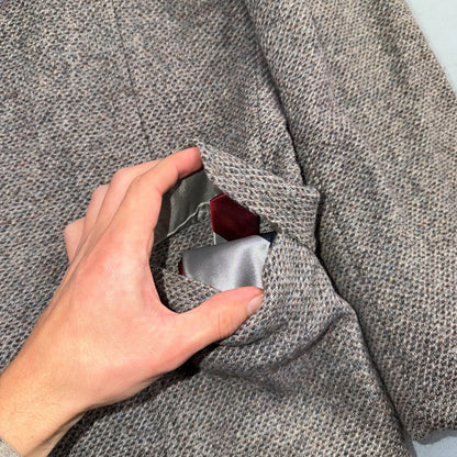 Pendleton Western Blazer Vintage Mens 42L USA Long Wool Gray Tweed Elbow Suede