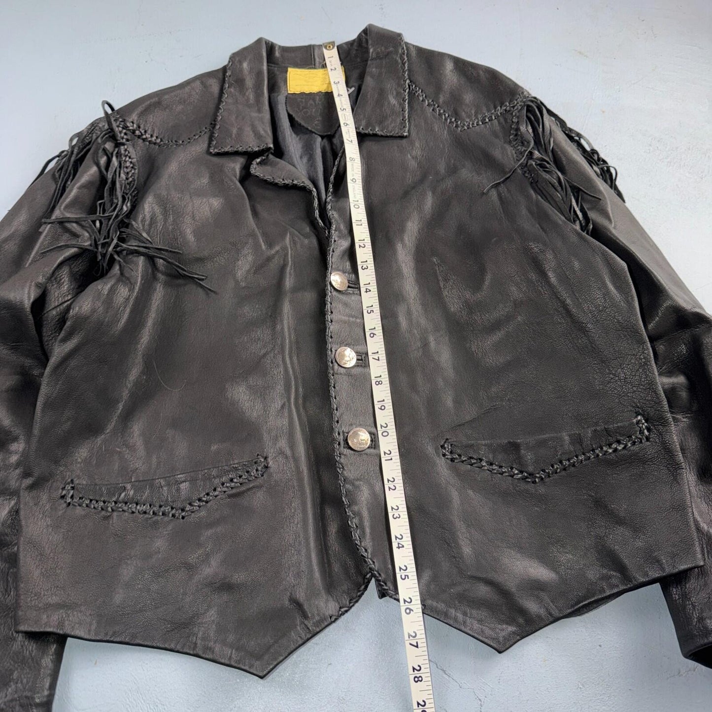 Vintage Buckskin Montana Jacket Black Leather Fringe Western Leather Cowboy 70s