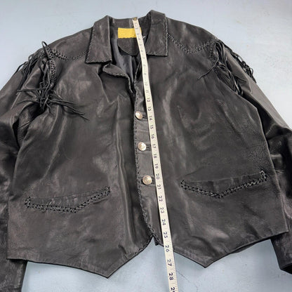 Vintage Buckskin Montana Jacket Black Leather Fringe Western Leather Cowboy 70s