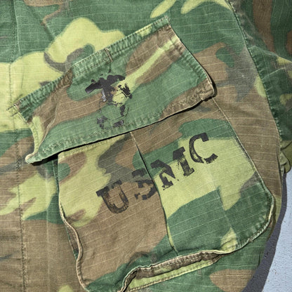 60s Vietnam Fatigue Rip Stop ERDL Jungle Camo USMC Jacket Slant Pocket 1960s