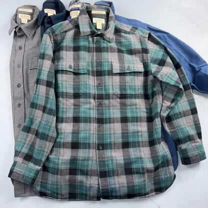 LL Bean Lot of 7 Mens M Shirts Chamois Cloth Flannel Pockets VTG Y2K Heavyweight