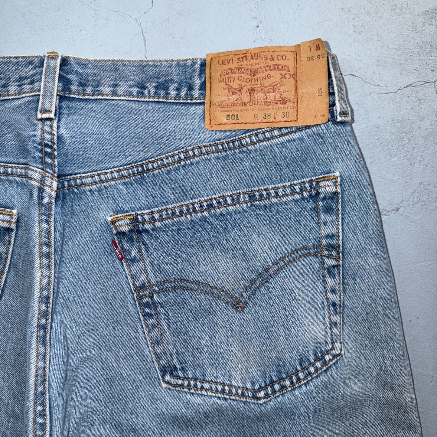 Levis 501 Vintage 90s USA XX Straight Leg Jeans Blue Light Wash 38x30 Act 37x29