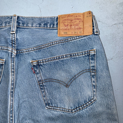 Levis 501 Vintage 90s USA XX Straight Leg Jeans Blue Light Wash 38x30 Act 37x29