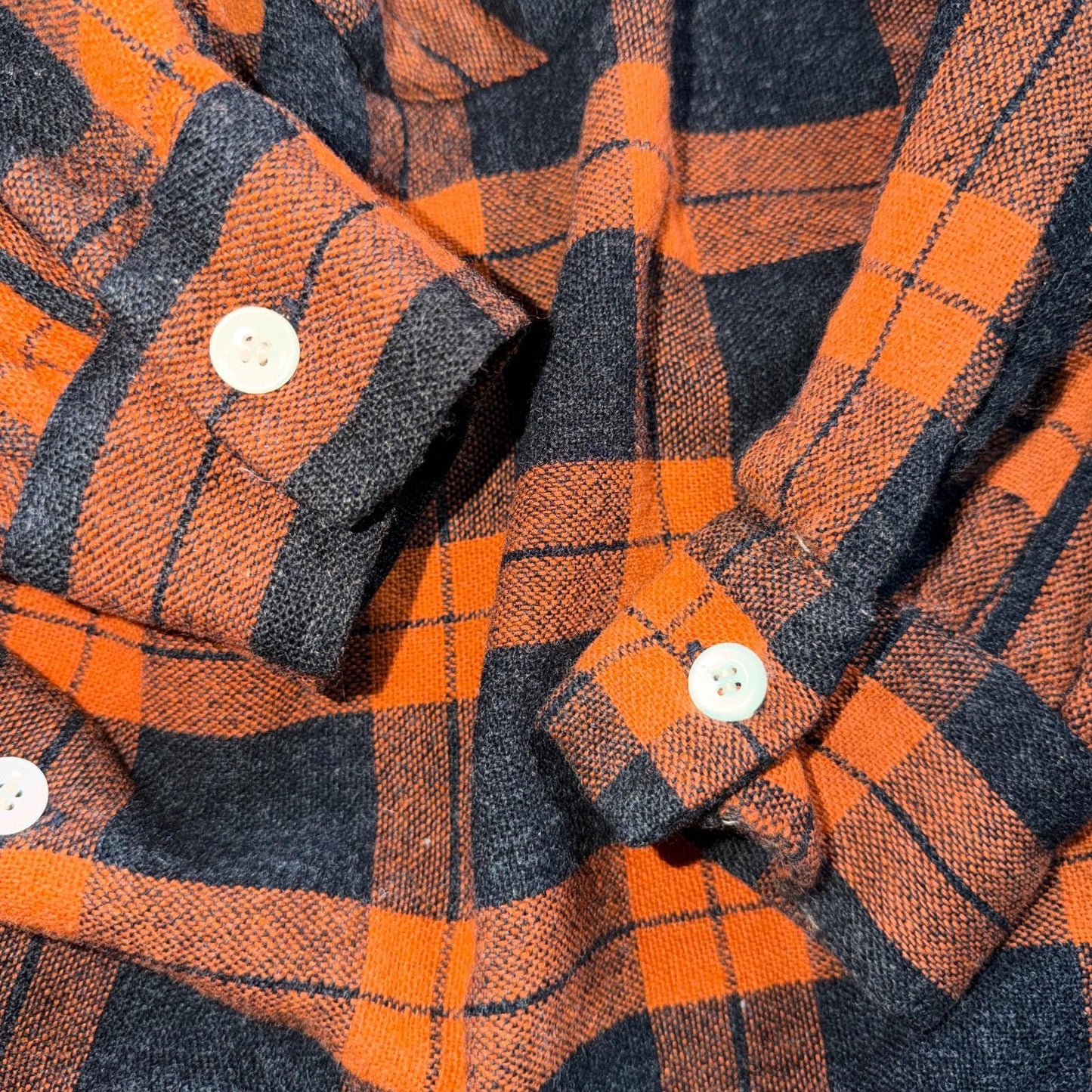 VTG 50s Fruit of Loom Shirt Orange Plaid Wool Button Loop Collar Rockabilly 1950