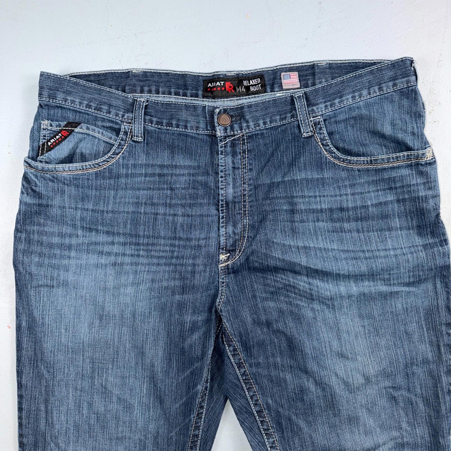 Ariat M4 FR Jeans Mens Blue Flame Resistant Cat 2 Relaxed Boot Cut 42x30 Denim