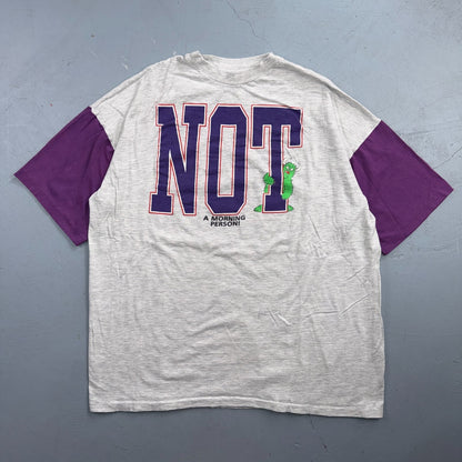 Vintage NOT A Morning Person Monster T Shirt Purple Sleeves 90s XL Funny Humor