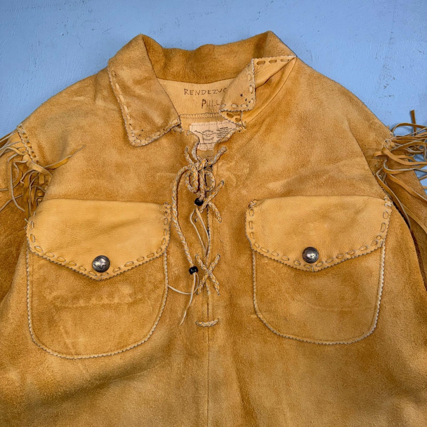 VTG Buckskin Montana Jacket Leather Fringe Western Leather Cowboy Suede 70s