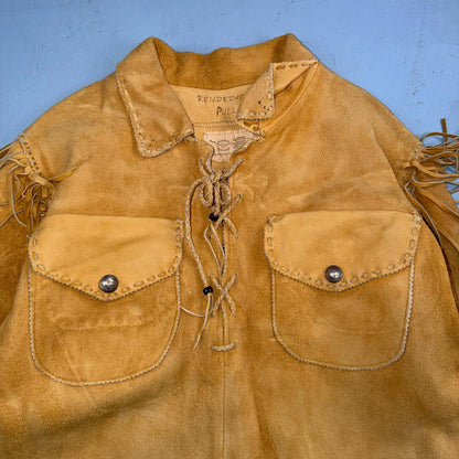 VTG Buckskin Montana Jacket Leather Fringe Western Leather Cowboy Suede 70s