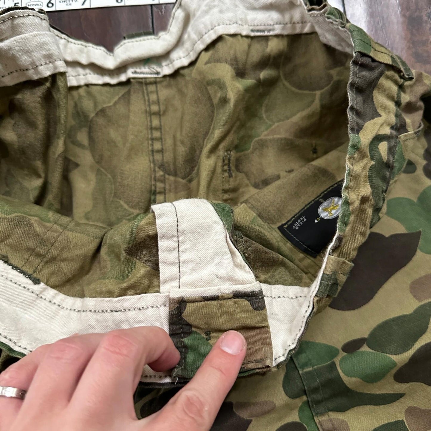 Vintage 60s 70s Sears Frog Skin Camo Pants Talon Zip USMC WWII Military 32x29