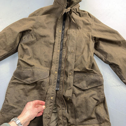 Filson Waxed Trench Coat Size XS Olive Oil Cloth Jacket Rare Mint Condition