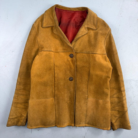 1940s 1950s VTG Brown Suede Jacket Leather Distressed Rockabilly Ricky Chore