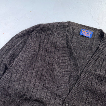 Pendleton VTG Cardigan Mens L 100% Shetland Wool Woven Gray Pockets