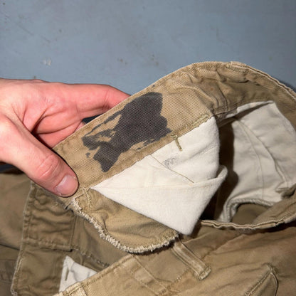 VTG 40s WWII Button Fly Cotton Military Trousers Chino Khaki Distressed 28x31