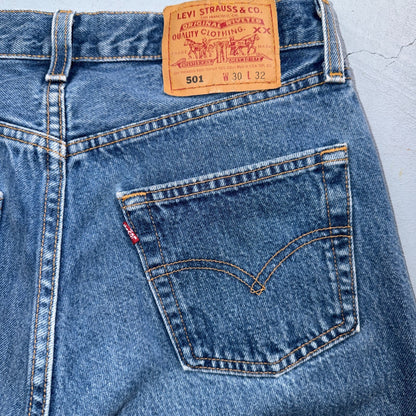 Levis 501 Vintage 90s USA XX Straight Leg Jeans Blue Med Wash 30x32 Act 28x30