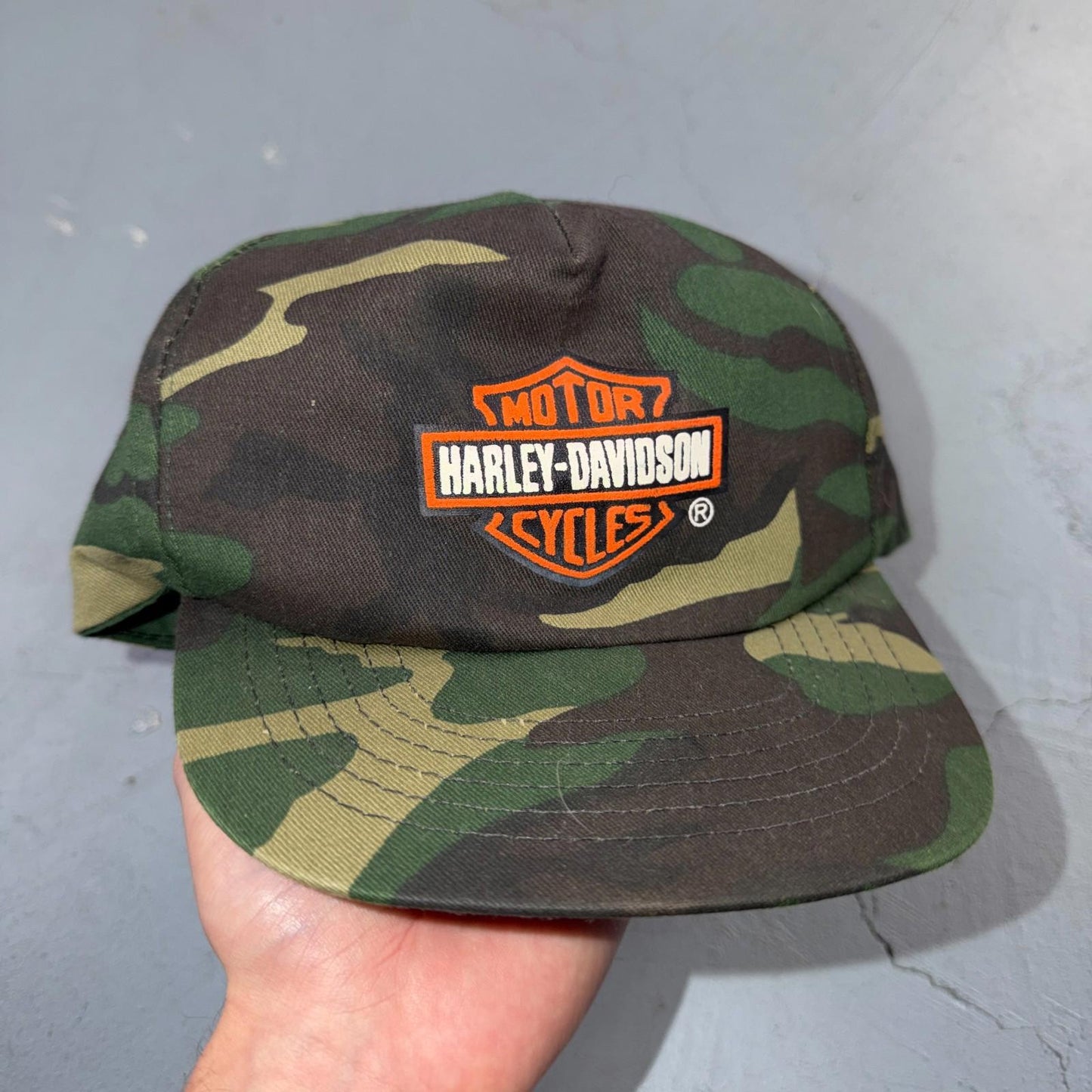 Harley Davidson USA Camo VTG Hat Baseball Cap Snapback Military Woodland RARE