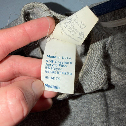 1980s Gray Sweatshirt 80s VTG Crewneck Gym Raglan Jumper Striped Rayon Medium
