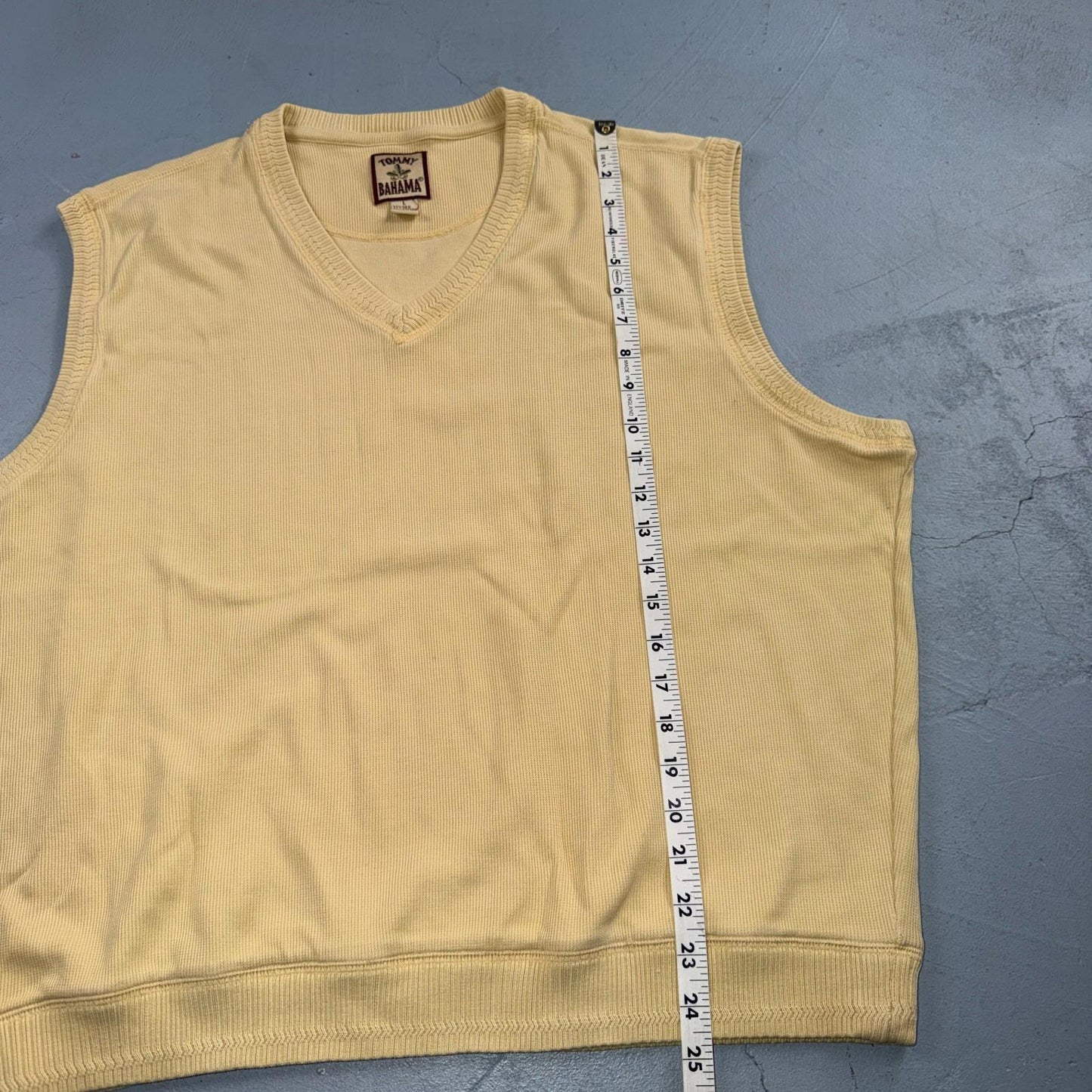 Tommy Bahama VTG Mens V-Neck Sleeveless Sweater Vest Silk Cotton Yellow L 90s