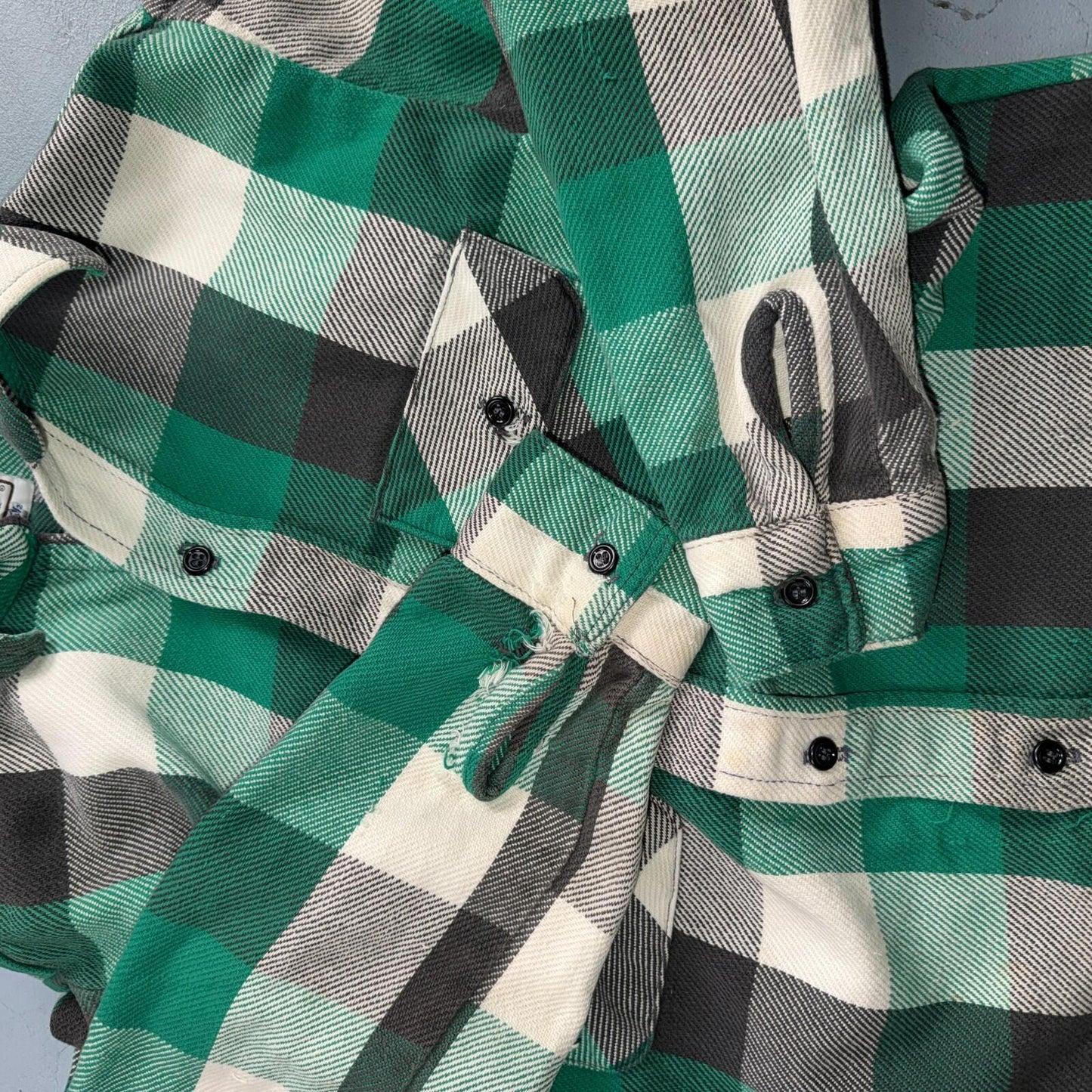 VTG Five Brother Shirt Mens M Shadow Plaid Flannel USA Green 1980s 80s Black