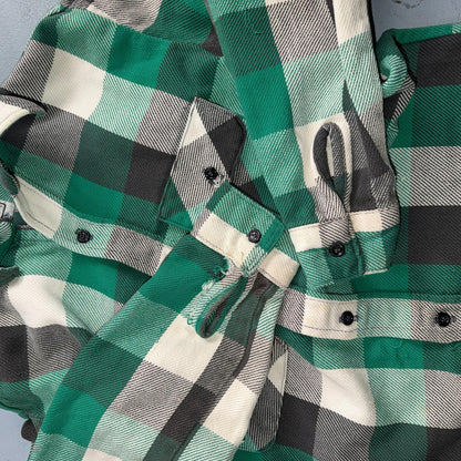 VTG Five Brother Shirt Mens M Shadow Plaid Flannel USA Green 1980s 80s Black