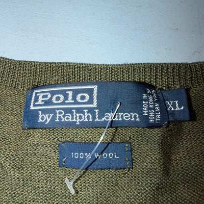 Polo Ralph Lauren Wool Sweater V-Neck Mens Size XL Green VTG Pullover