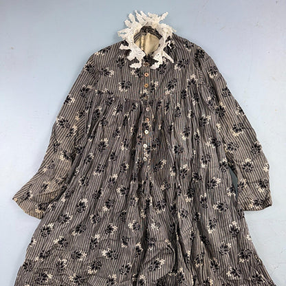 Antique Edwardian 1800s Calico Day Dress House Farm Dress Victorian 1900s Lace